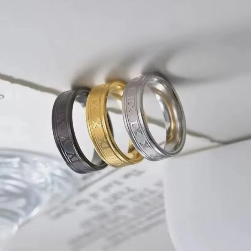 Vintage Roman Numberss Ring Temperament Simple Stainless Steel Couple Ring For Men Woman Party Jewelry Birthday Gifts