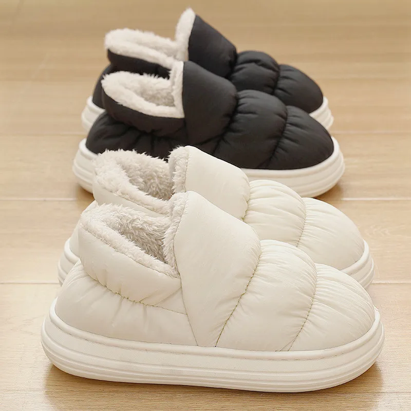 Winter Warm Women Slippers Men Casual Plush Shoes Home Waterproof Non-slip Platform Flats Indoor Outdoor Couples Fluffy Slides