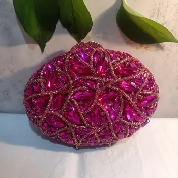 Lady Fushia 婚禮寶石晚宴手包 女士奢華亮粉色水晶手拿包 派對手拿包 新娘水鑽晚宴包 8 最佳銷售 粉紅色手拿包 - №2