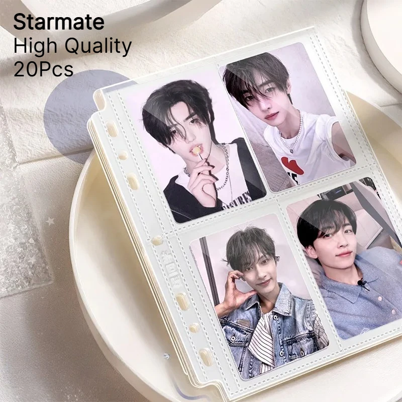StarMate 20Pcs 4/9 Grid Photocard Refill Pages Matte Clear Acid-Free PP 7 Hole Card Sleeves Inserts, Fit Kpop PC Polaroid TCG