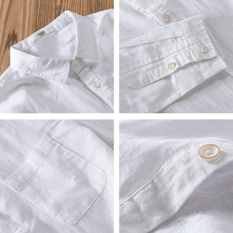 

Пляжная дышащая хлопковая льняная рубашка, мужские весенне-летние повседневные рубашки, мужские рубашки с длинным рукавом в японском стиле, простая одежда