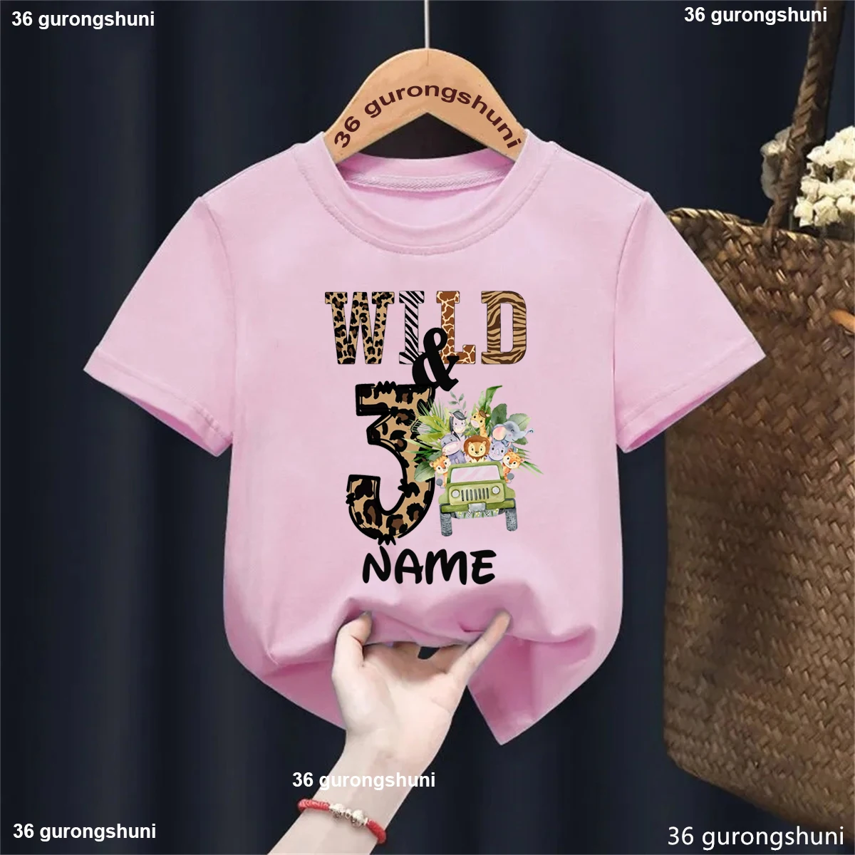 Custom Name 3rd Wild Leopard Track Lion Giraffe Printed T Shirt Girls/Boys Funny Kids Clothes Birthday Party T-Shirt Sold Shirt