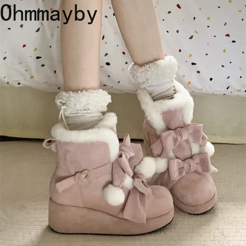 Warm Plush Platform Women Snow Boots Fashion Internal Elevation Short Booties Winter Concise Women's Cotton Shoes