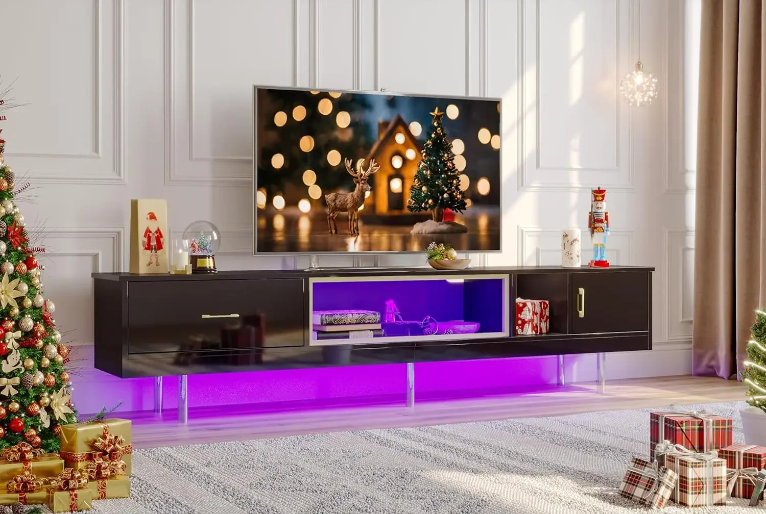 Bestier 80 Inch High Gloss Entertainment Center with Storage for Televisions up to 85