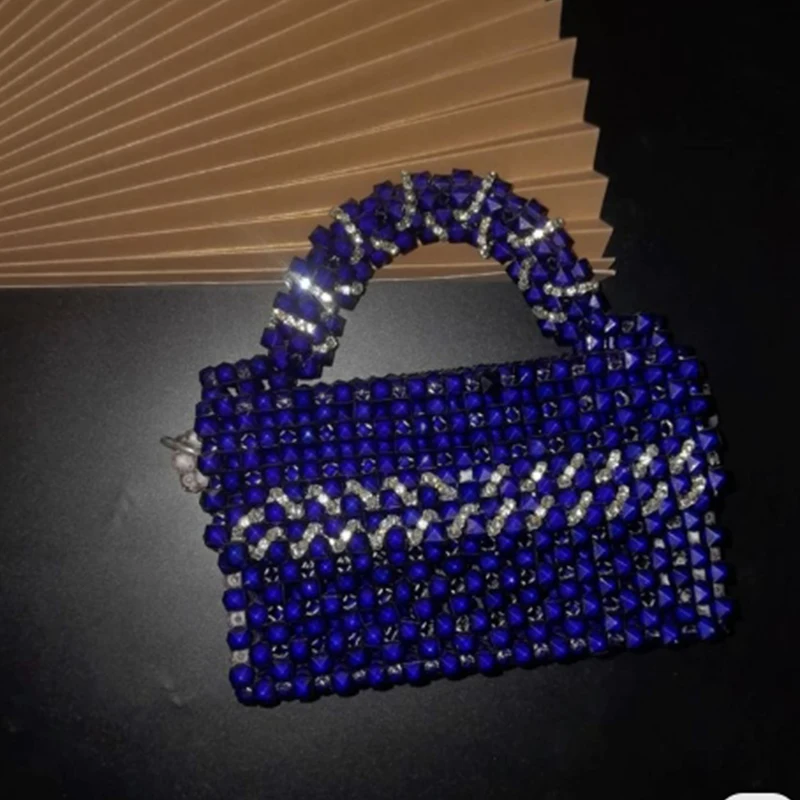 

New Shiny Bead Handmade Women's Bags Fashionable Versatile High-end Flip Small Square Bag Banquet Party Dress Ladies Handbag