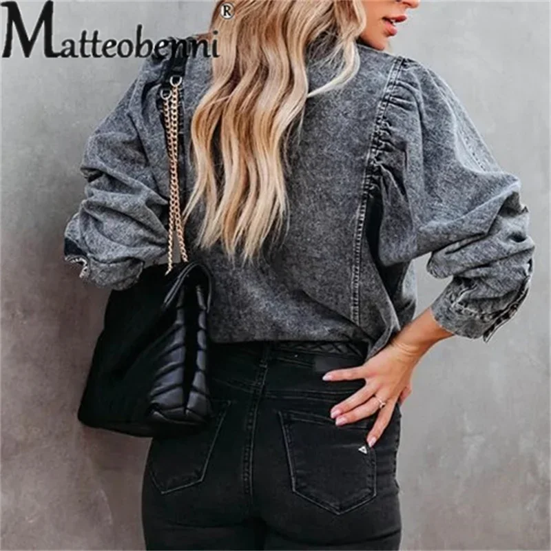 Fashion Lapel Cardigan Denim Shirt Female Spring Autumn Versatile Basic Streetwear Casual Blouse 2024 Vintage Loose Women\'s Tops