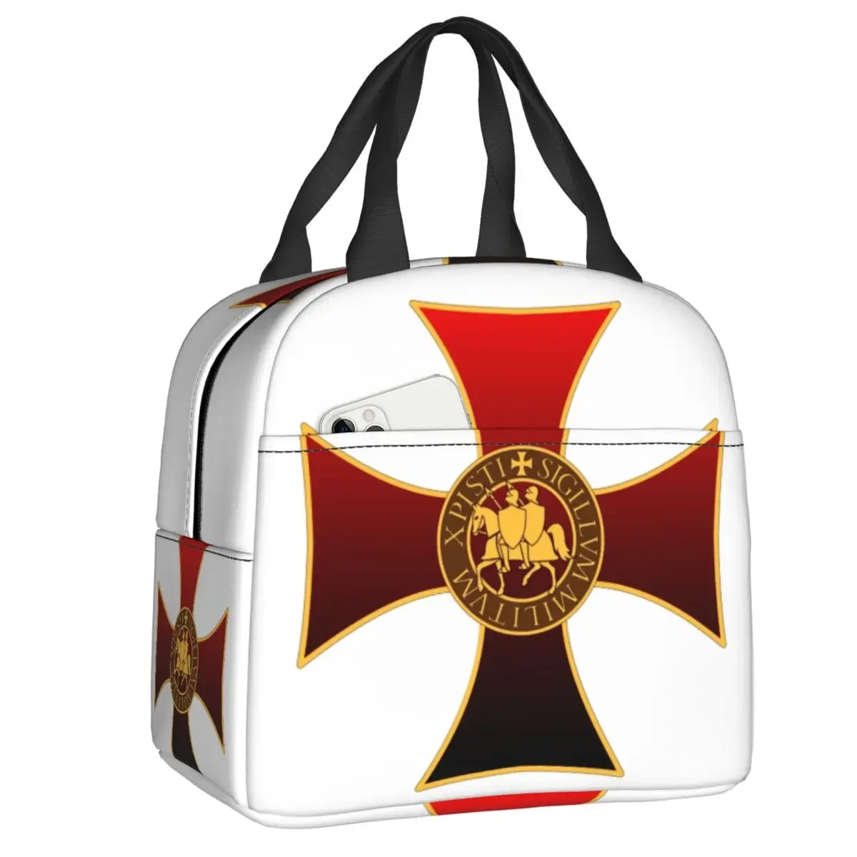 Custom Knights Templar Seal Cross Insulated Lunch Bags Office Medieval Crusader Warrior Portable Thermal Cooler Bento Box