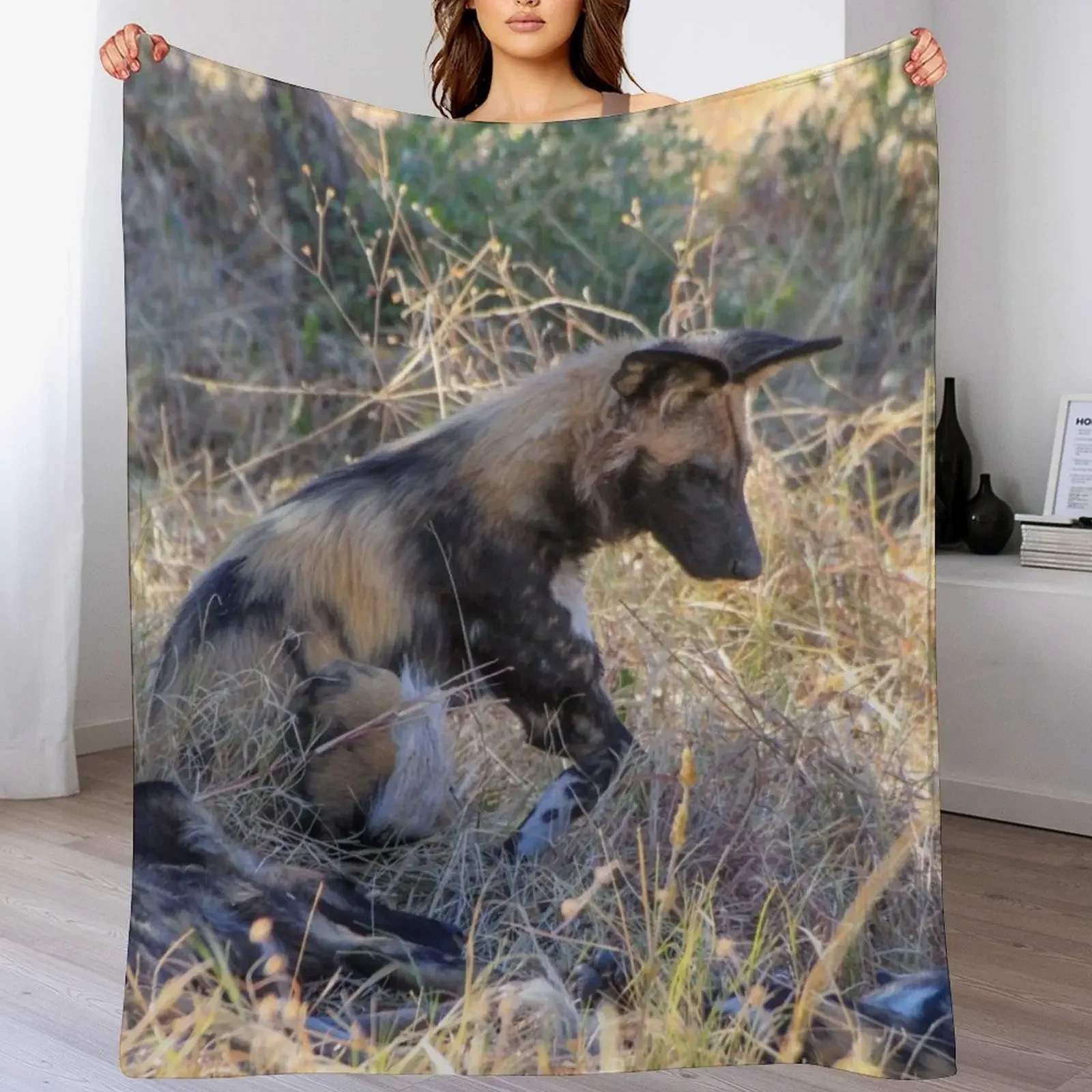 

New Wild dog sitting with its pack Throw Blanket Shaggy Baby Blankets