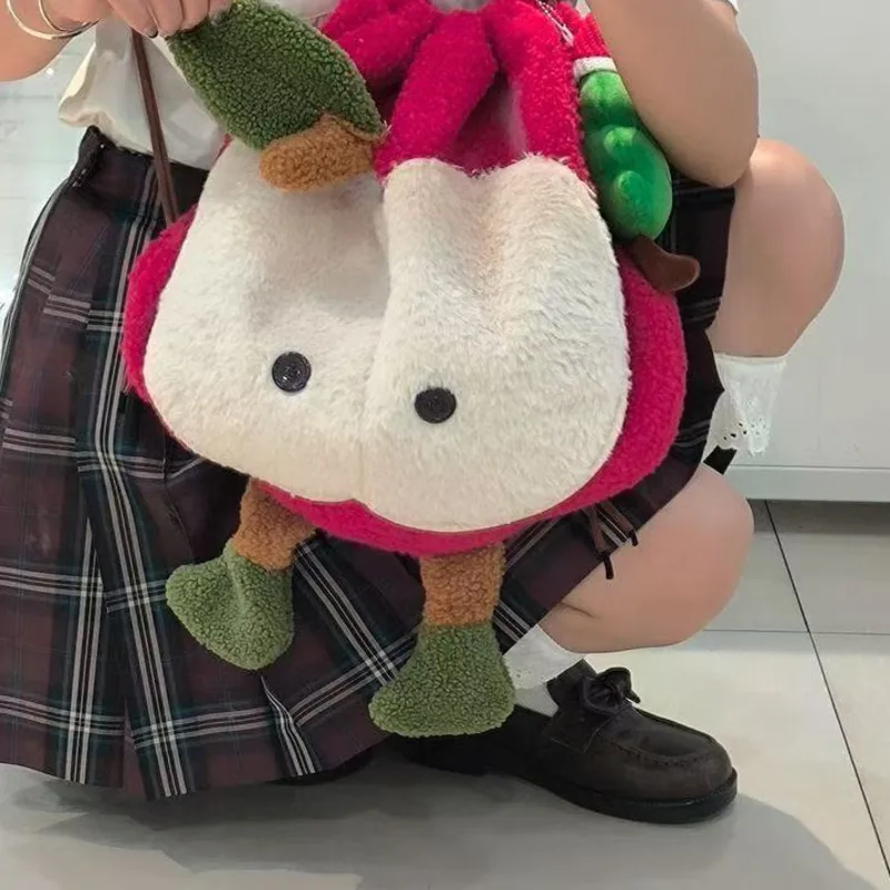 Y2K Apple Backpack with Drawstring Cute Kawaii Lolita Style Large Capacity Crossbody Bag for Back to School Computer Storage