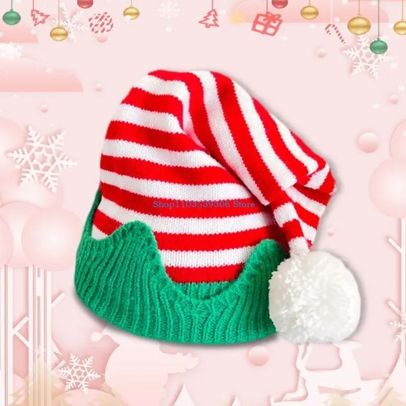400A Knitted Elf Hat Christmas Pile Bonnet Holiday Leprechaun Cheerful Streetwear