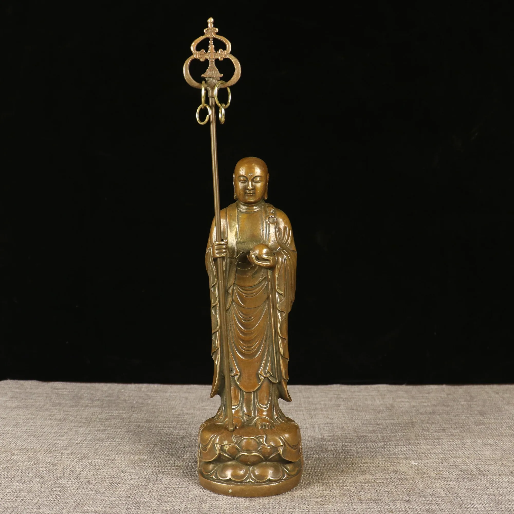 

Chinese Collection Brass Ksitigarbha Bodhisattva Stand Statue 25cm