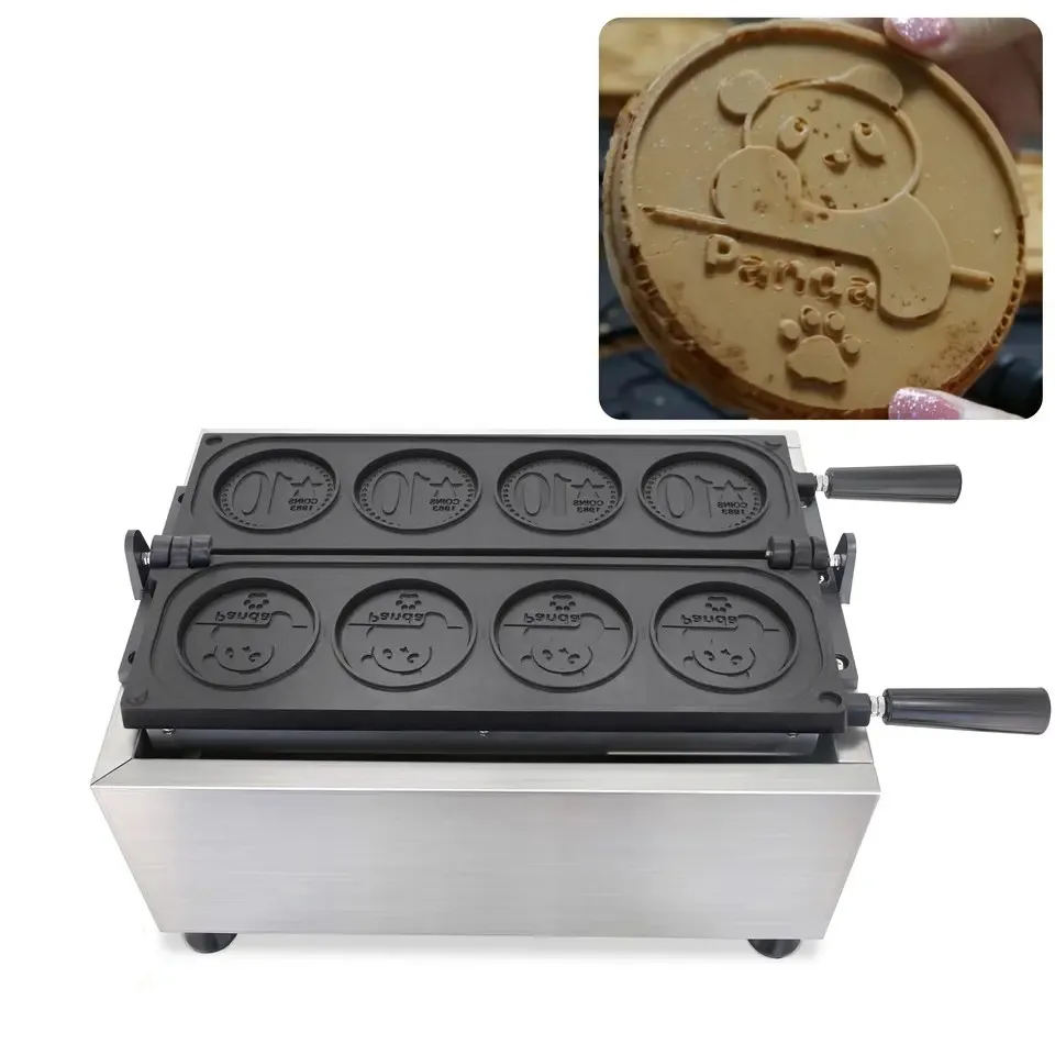 110v 220v comercial elétrico de aço inoxidável queijo moeda ouro e panda dos desenhos animados máquina waffle biscoito lanche equipamentos