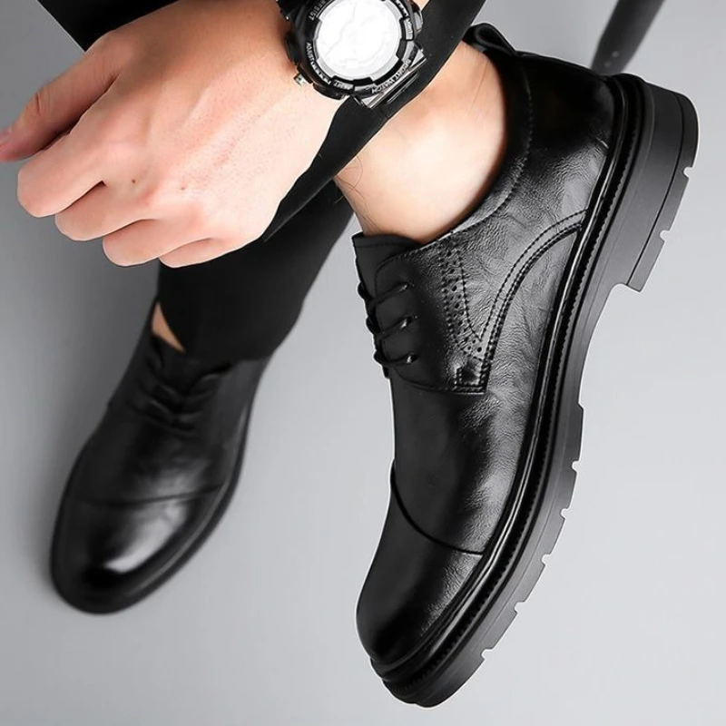 

Мужская повседневная обувь с низким берцем, увеличивающая рост, черная распродажа в британском стиле, классическая оригинальная обувь, мужская кожаная обувь из искусственной кожи