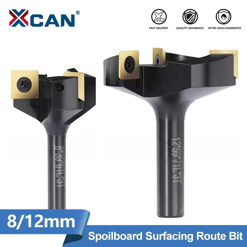 XCAN Milling Cutter 8mm 12mm Shank CNC Spoilboard Surfacing Route Bit Carbide Insert Wood Slab Flattening Planer Bit