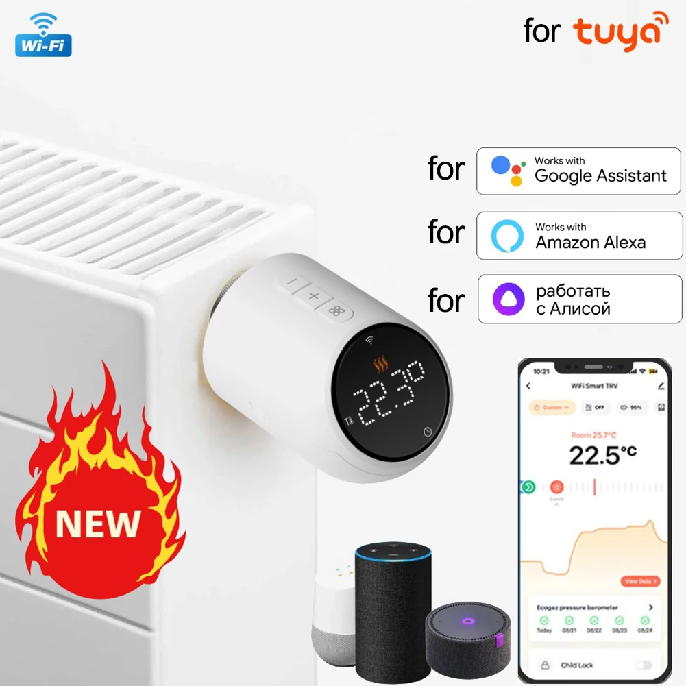 For Tuya WiFi Thermostatic Radiator Valve Controller with Compatibility Remote for smartphone Control and Safety Features