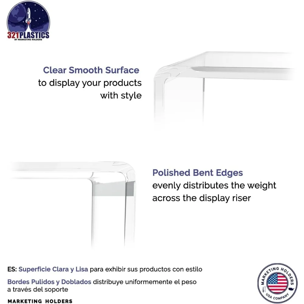 Stand display riser akrilik bening, lebar 9 inci x kedalaman 4,5 inci, platform pajangan meja persegi panjang dari bahan lucite untuk pajangan koleksi mer