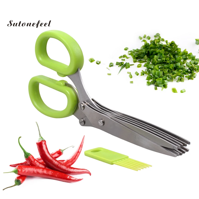 Herb Scissors Stainless Steel Kitchen Shears with 5 Blades Vegetable Stripper for Chopping Chive Salad Collard Parsley Rosemary