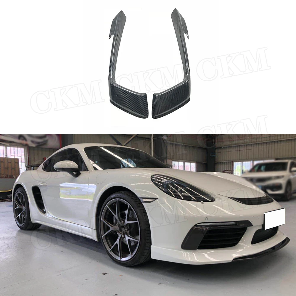 

Dry Carbon Fiber Front Fog Lamp Eyelids Trim Strips Foglight Frame Canards Cover fit for Porsche 718 Cayman Boxster 2016-2019