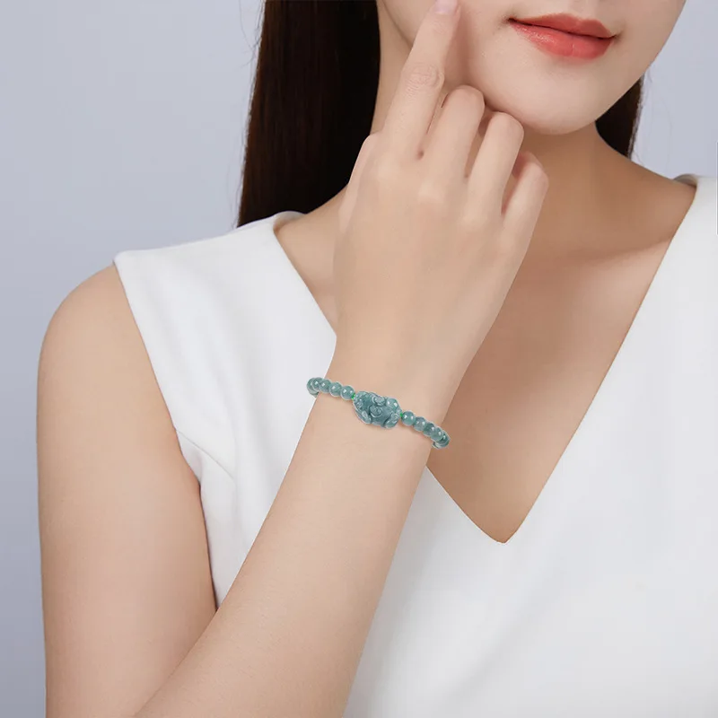 جديد عصري المواد القديمة الطبيعية السلع الجاديت المياه الزرقاء Ruyi Pixiu اليد سلسلة الجليد البذور اليشم زوجين هدية المرأة مجوهرات #4