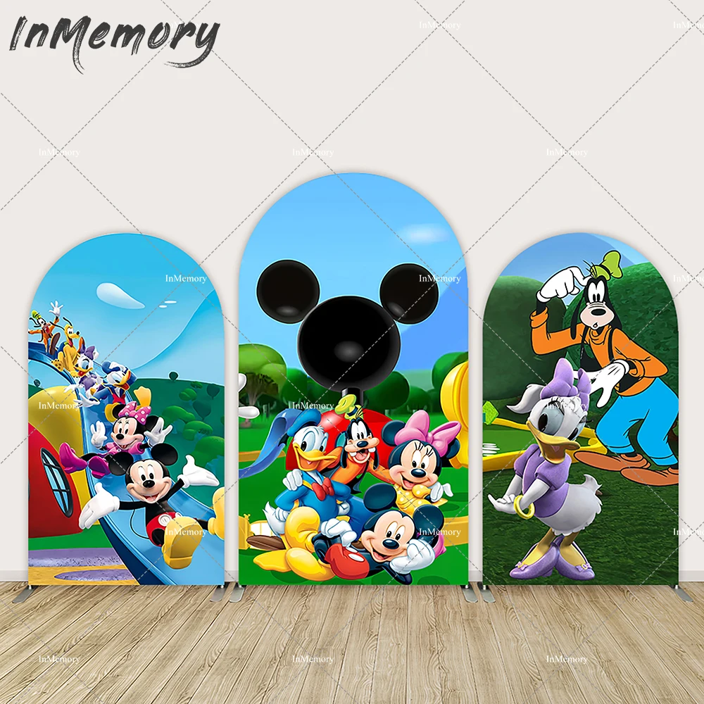 Cartoon Mickey Mouse Clubhouse Arch Cover Chiara Backdrop for Kids Birthday Party Decor Supplies Happy 1st Birthday Background