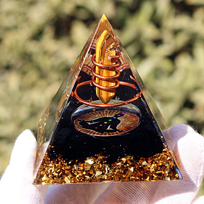 

Energy Pyramid Orgonite Reiki Yellow Tiger Eye Hexagon Column Healing Crystals Chakra Tool Ornaments Resin Stones Craft 6CM