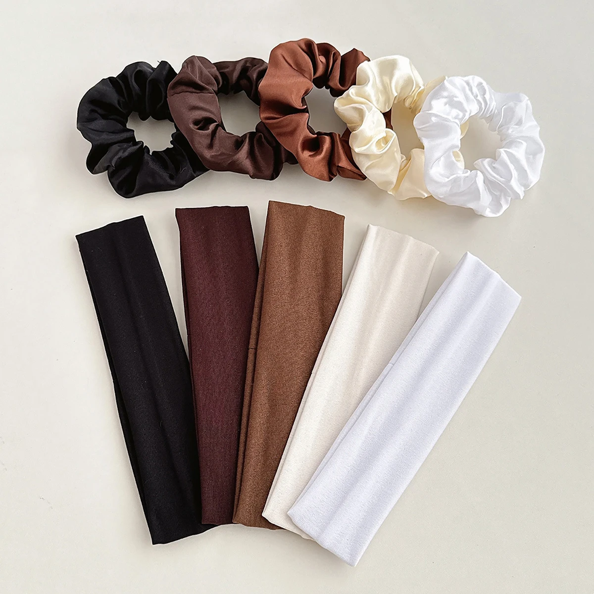 2pcs European American Hot Selling Maillard Color Silk Scrunchie Hair Tie Set Basic Solid Color Daily Commute Hair Accessories
