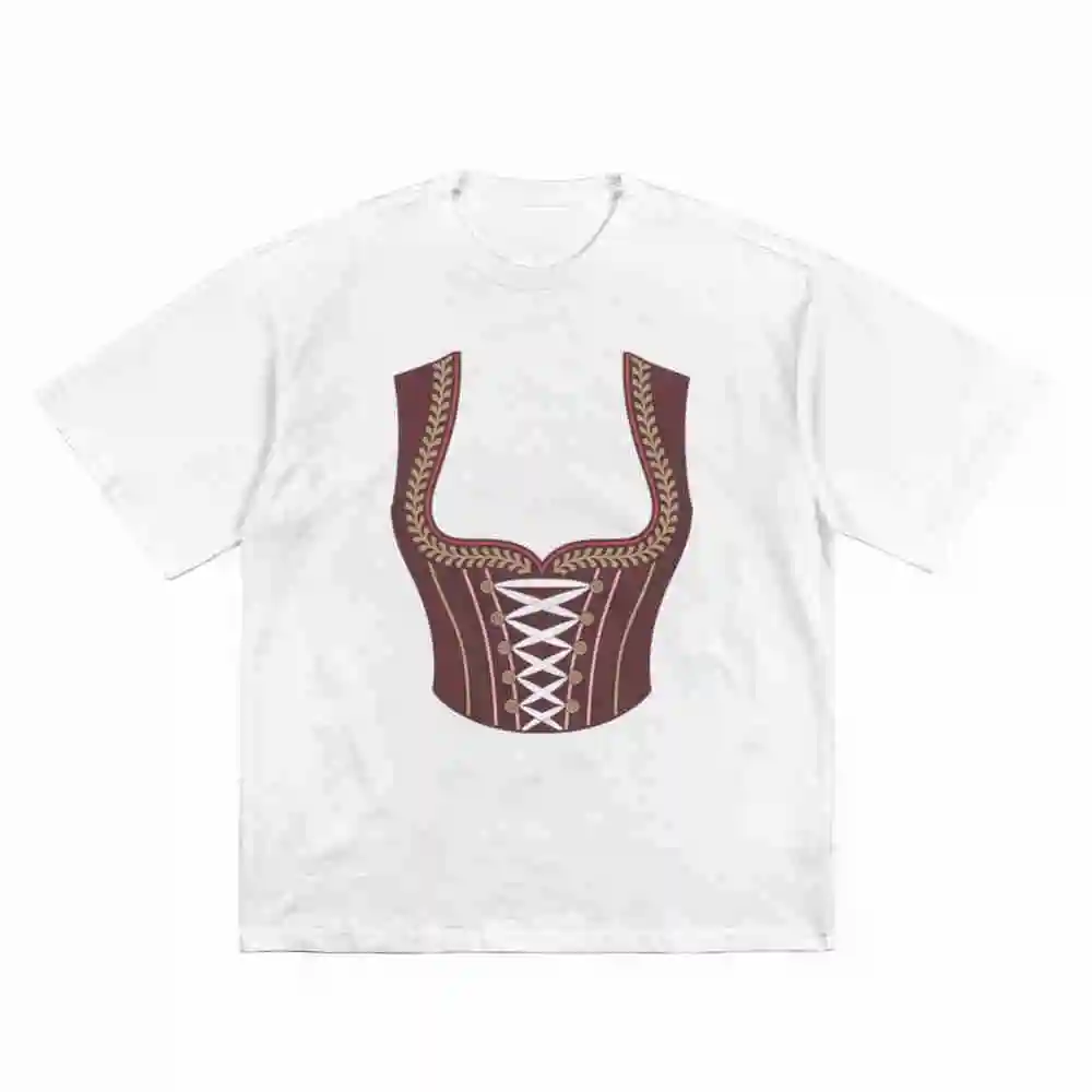 Dirndl Traditional Bodice October Folk Festival German Cheers Bavarian Short Sleeve Tee 100% Cotton T-Shirt
