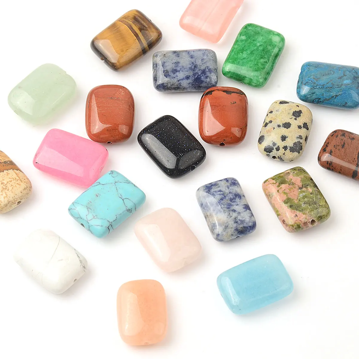 10pcs 1x1.4cm Rectangle Flat Natural Stone Beads Random Color Mix Loose Beads for Jewelry Making DIY Bracelet Accessories