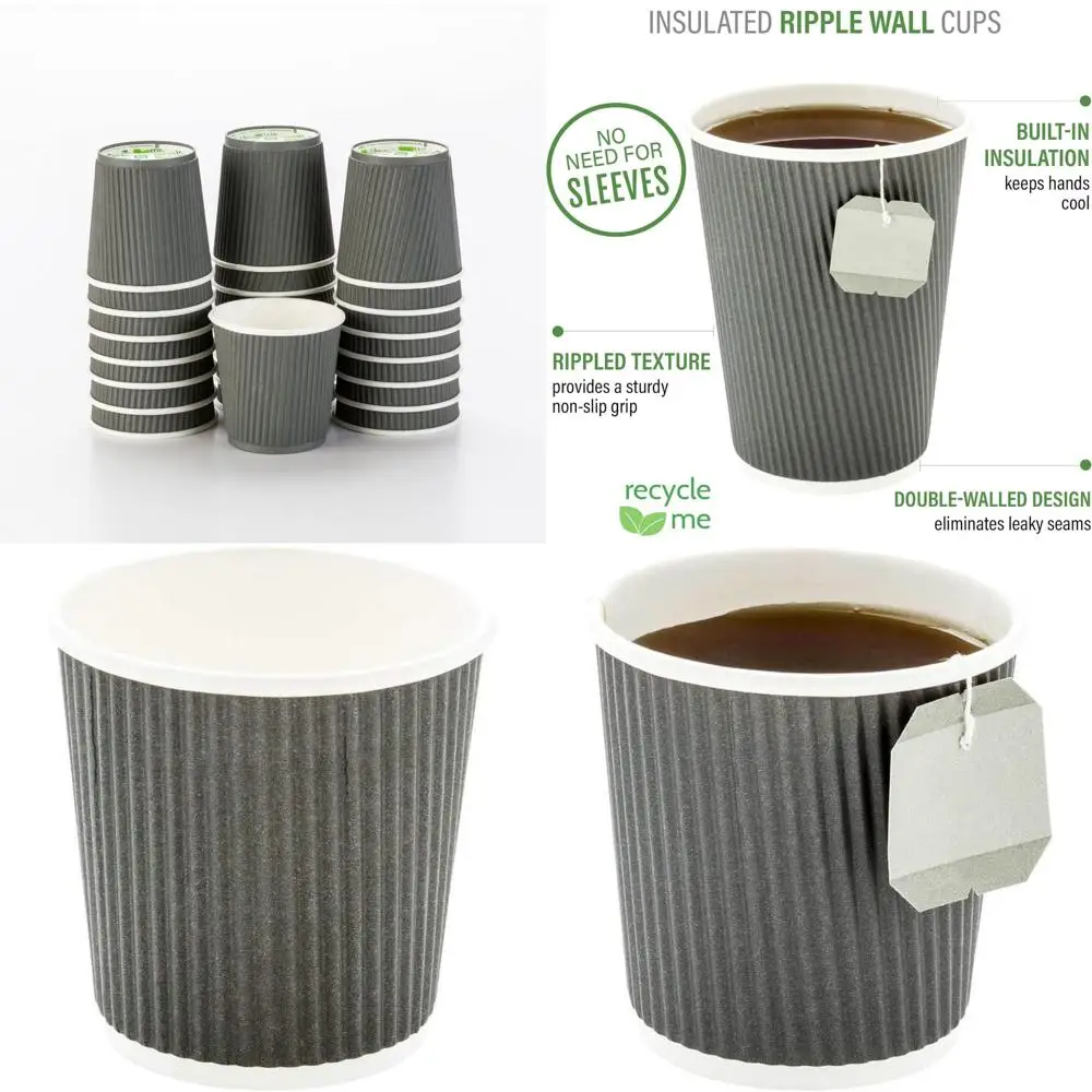 

Insulated 4 Oz Ripple Wall Paper Tumblers, 500 Pack, Gray Design with Rolled Rim, Lids Sold Separately, Disposable Coffee Cups f