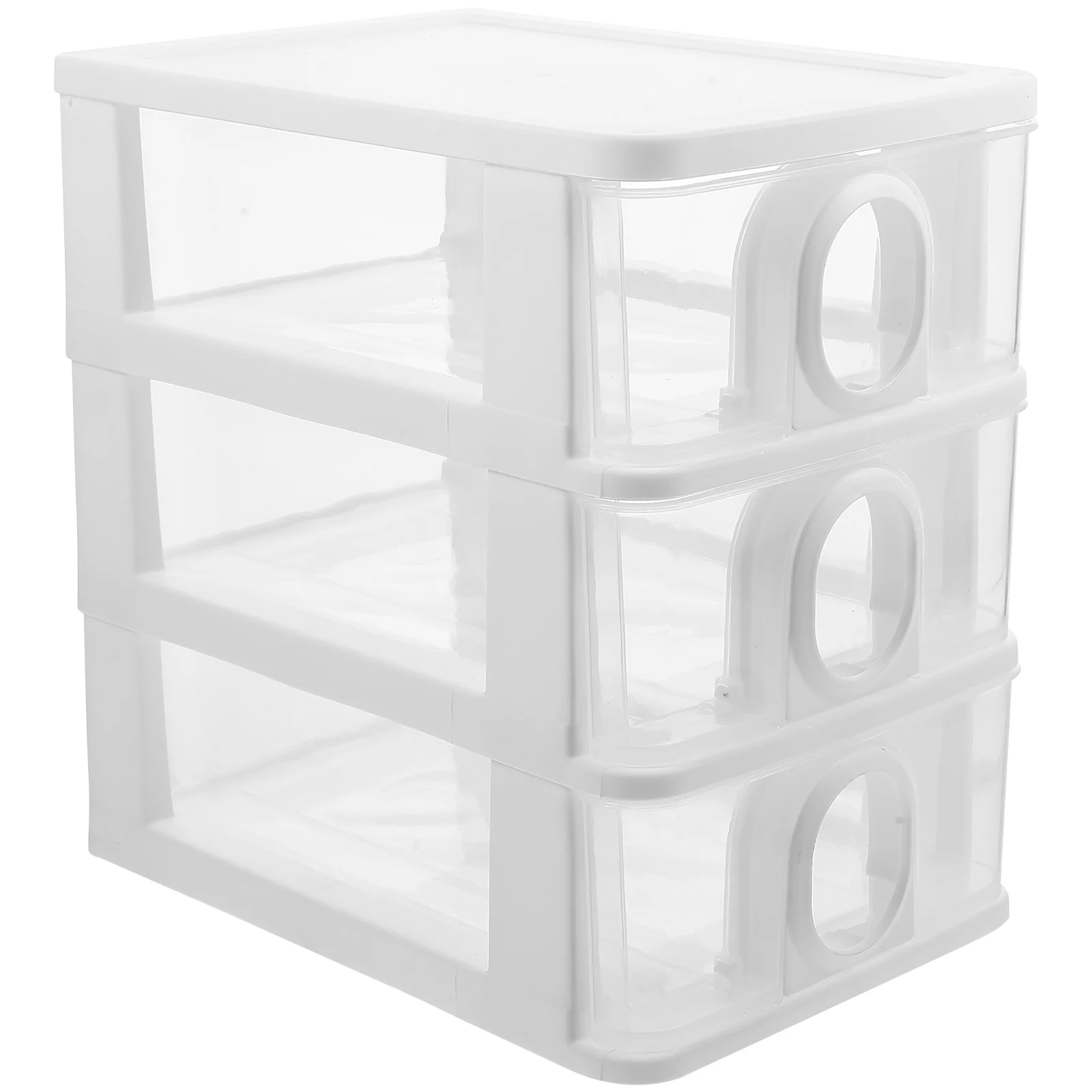

Small 3-Tier Gray Transparent Drawer Storage Box Desk Organizer Plastic Units Stackable Clear Drawers Office Bin