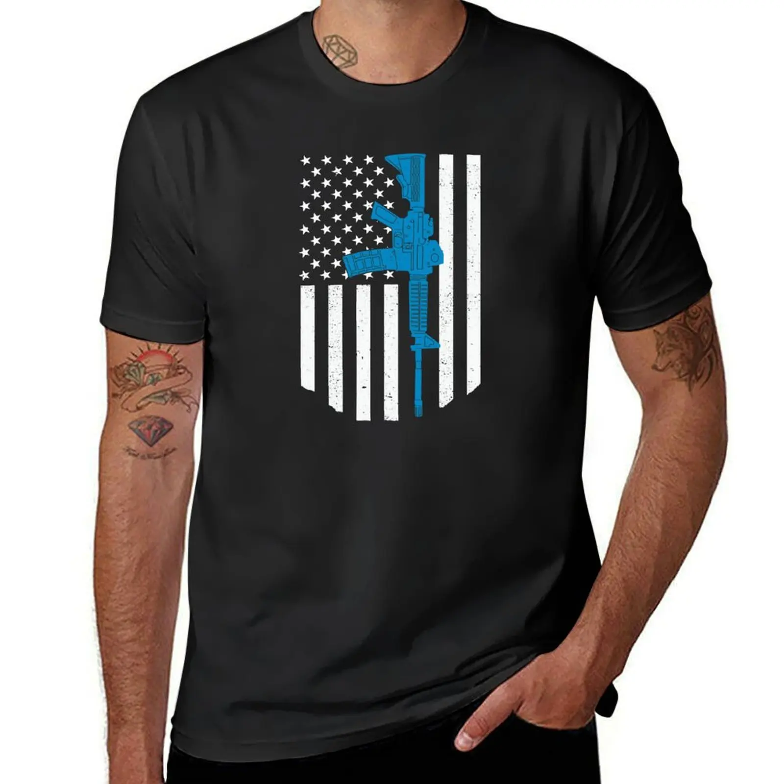 American Flag AR15 Rifle Gun Gift Patriotic 2nd Amendment T-Shirt plus size tops customs mens workout shirts