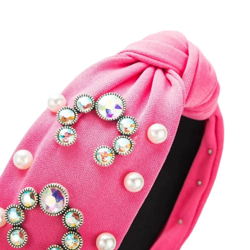 Knotted Headband for Women Rhinestones Bead Hairhoop HighSkull Wide Headband Turban Hairband Girl Face Washing Hairhoop