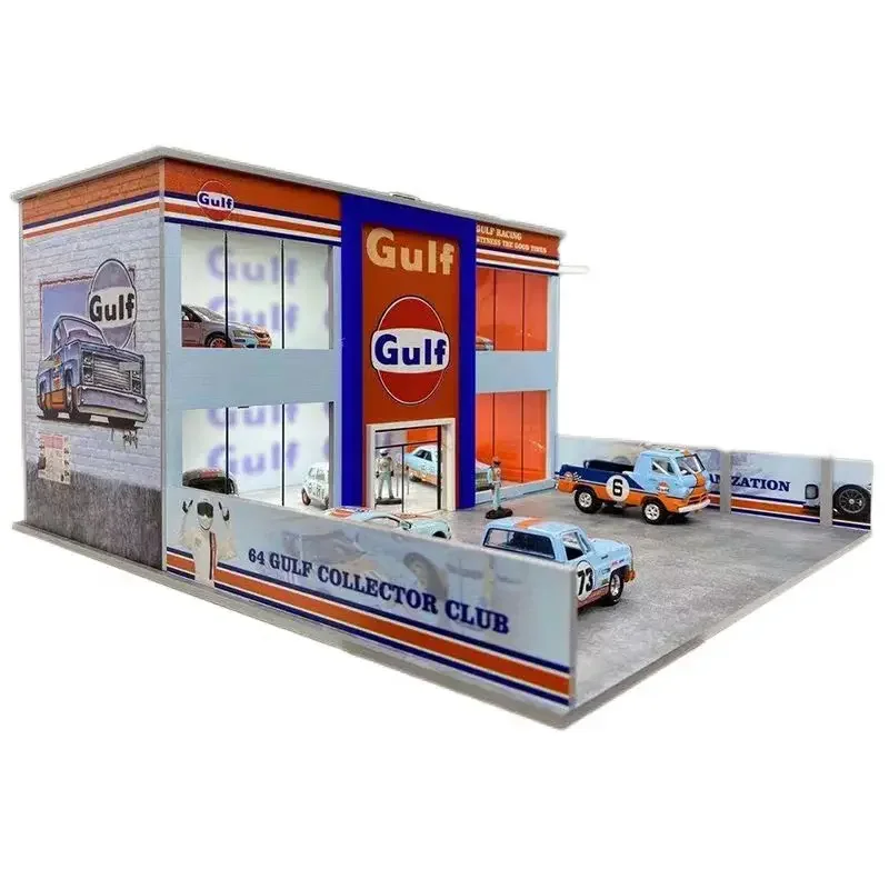 Assemble Diorama  LED Lighting Double Deck Garage Model Car Station Parking Lot - Gulf Version 1:64