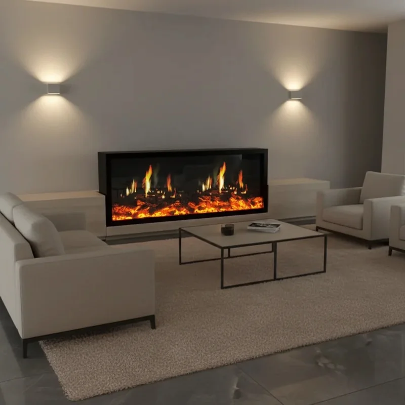 LCD Fireplace with Multi-Scene Flames - Realistic Fire, Adjustable Heating, Remote & Voice Control, CE Certified