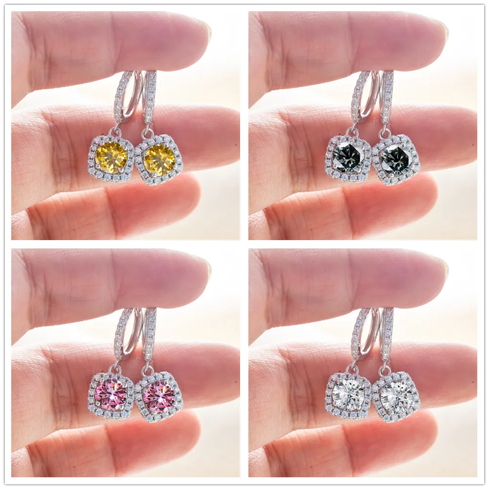 

6.5mm Round Cut Moissanite Drop Earrings Gold D Color VVS1 Wedding Jewelry With Certificate Trendy Luxury Designer Earings 2024