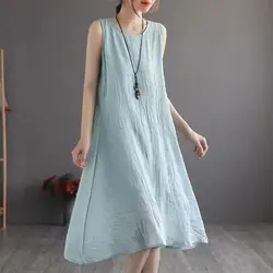 Vintage Sleeveless Thin Vest Dress for Women in Summer New Solid Color Loose Simplicity Ladies Dresses Casual Fashion Clothing