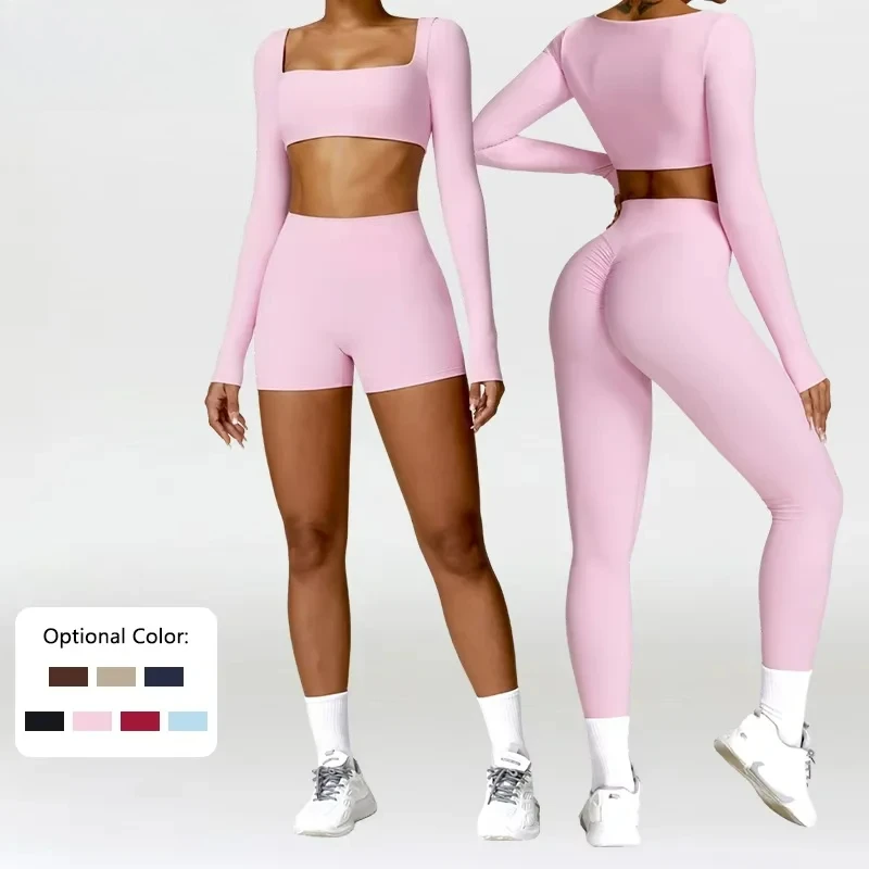 

Summer 2PCS Yoga Suit Sports Set Women Quick-Dry Gym Set Women Tracksuit Running Workout Long Sleeve Sports Shirt Yoga Clothing