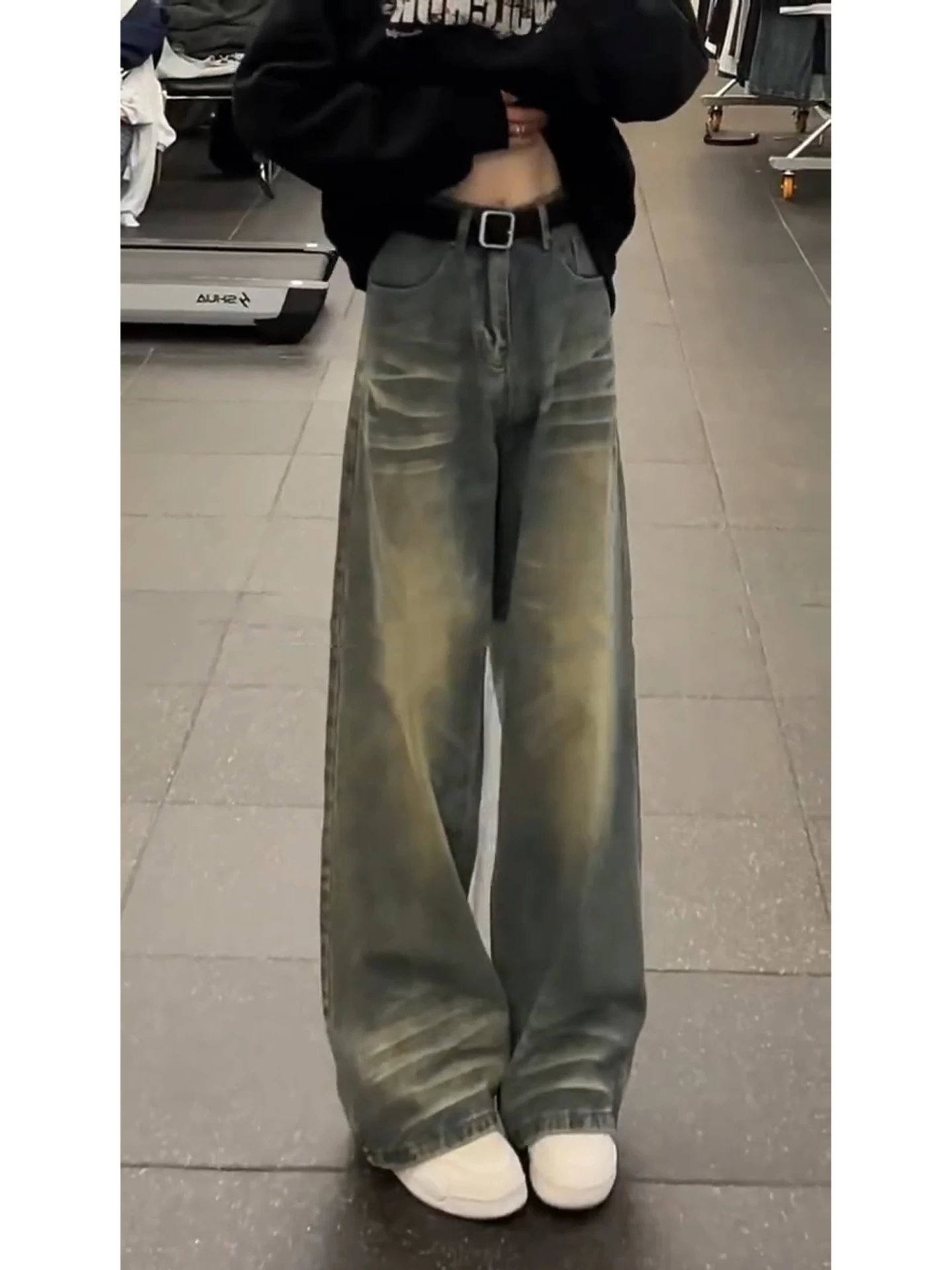 

Мужские джинсы с высокой талией и прямым кроем, осенне-зимние, американские ретро-джинсы Cleanfit с высокой посадкой и расклешенными штанинами