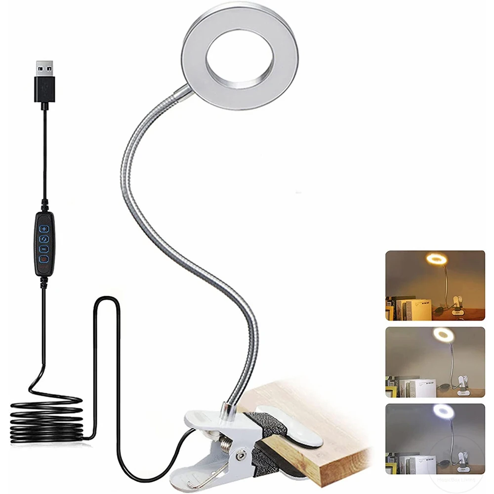 48 LED USB Book Light Clip Desk Lamp Reading Light with 3 Color Mode 10 Brightness Dimmer 360° Flexible Gooseneck Bed Night Lamp