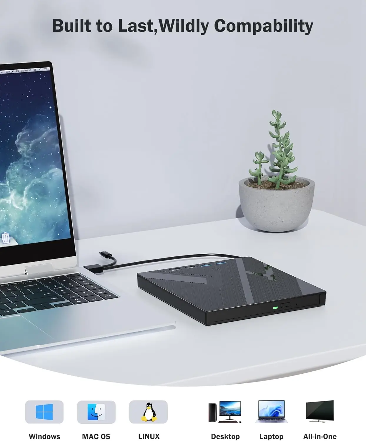 7-in-1 externes optisches Bluray-Laufwerk für Laptop-PC USB 3.0 Typ-C BD DVD CD-RW-Player Tragbarer Brenner mit SD/TF-Kartensteckplatz