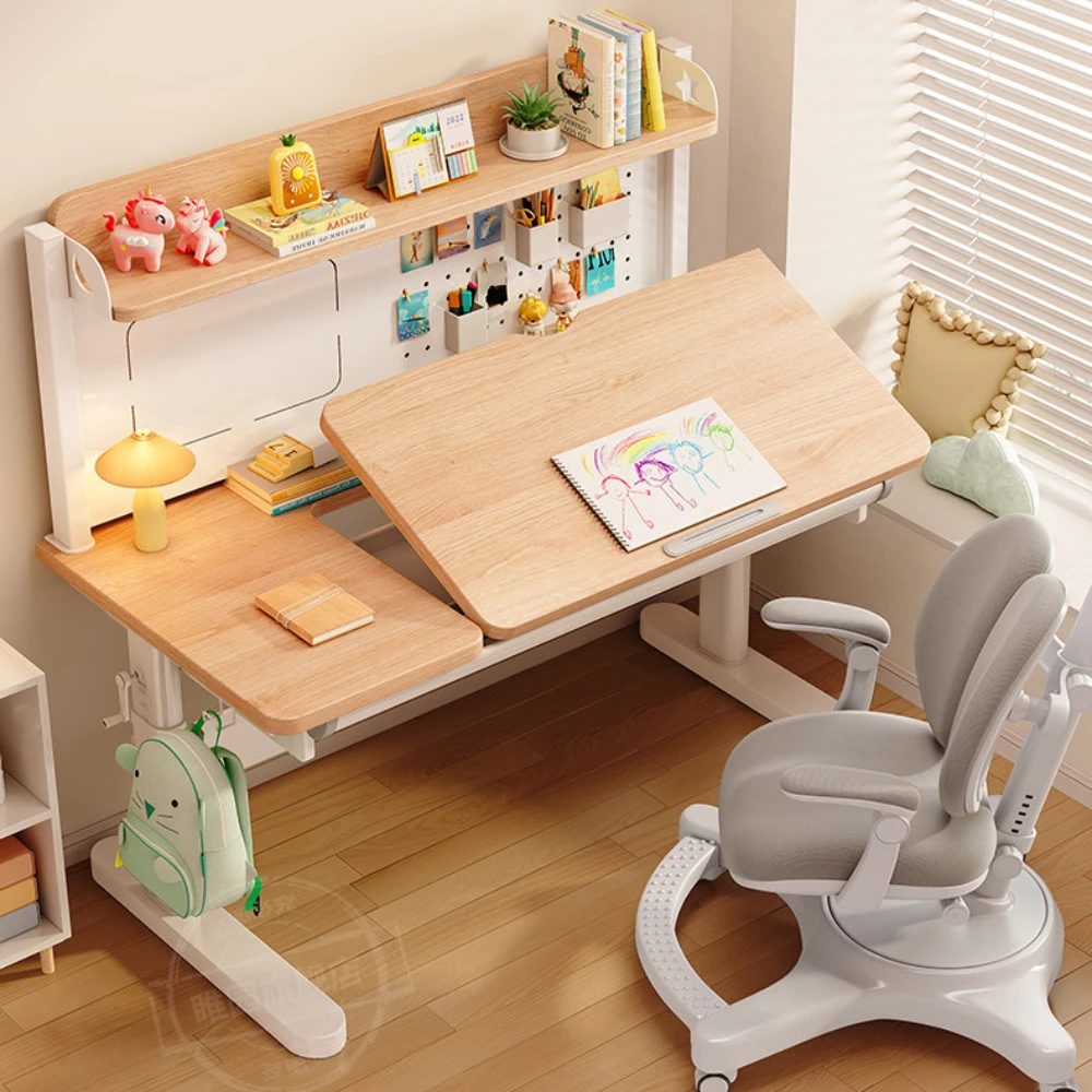 Household Kids' Study Desk Children's Learning Desk Height Adjustable, Ergonomic Student Writing Study Table