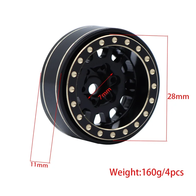 

4Pcs 1.0 Plus Brass Beadlock Wheel Rim Wheel Hub for 1/18 1/24 RC Crawler Axial SCX24 AX24 TRX4M FCX24 Upgrade Parts