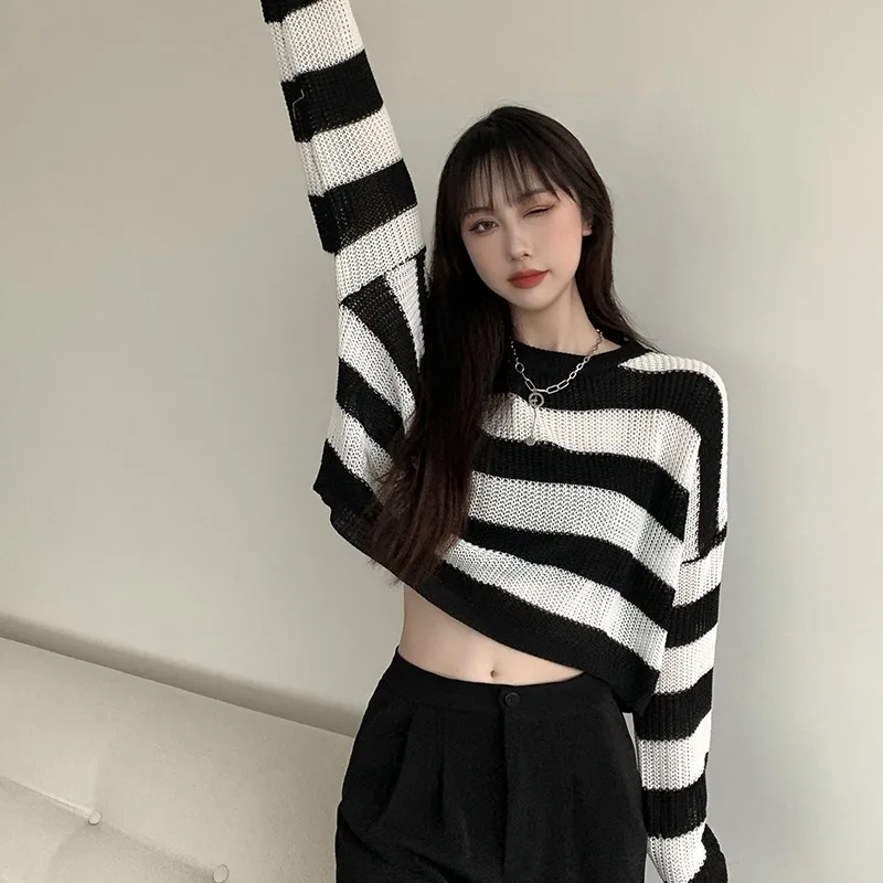 Korean Version Short Tops Knitted Women\'s Sweater Loose Casual Long Sleeves Atutumn Winter Pullovers