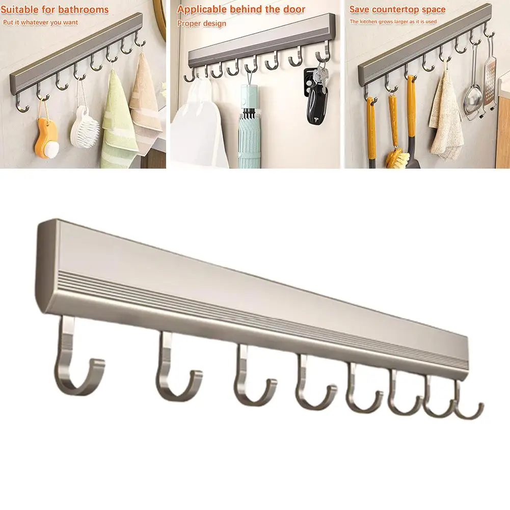 Wall Mounted Hooks Rack Punch Free Kitchen Utensils Row Towel Bathroom Hangers Storage Holder Multi-Purpose Hook Hooks Robe W6S2