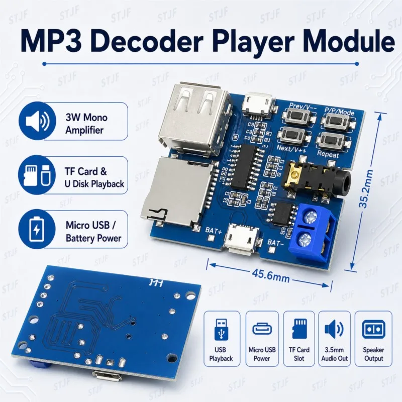 Mp3 nondestructive decoder board Built-in amplifier mp3 module mp3 decoder TF card U disk decoding player