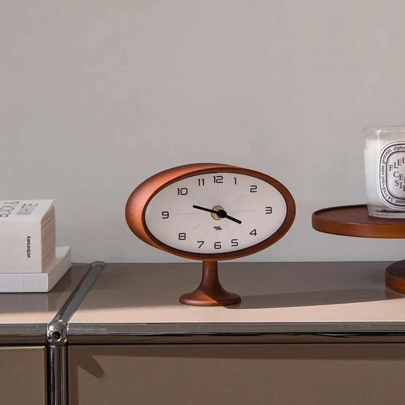 

Vintage Tabletop Clock for Living Room Solid Wood Silent Decorative Timepiece Bedside Alarm Clock Minimalist Entryway Decor
