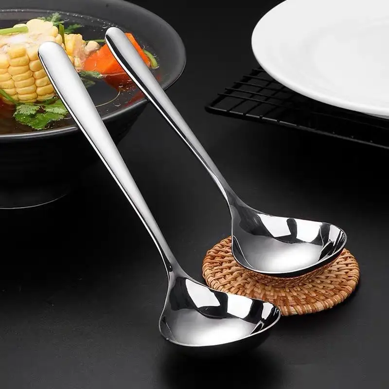 2Pcs Stainless Steel Soup Spoons Thick Long Handle Ergonomic Design Tableware for Kitchen Soup Porridge Eating Use