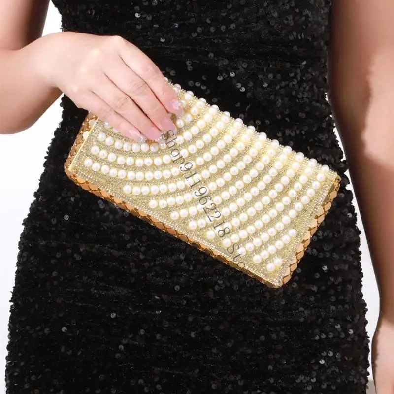 

Women Bag Pearls Shoulder Bag Stylish Evening Bag Banquet Handbag Clutch Purse 066F
