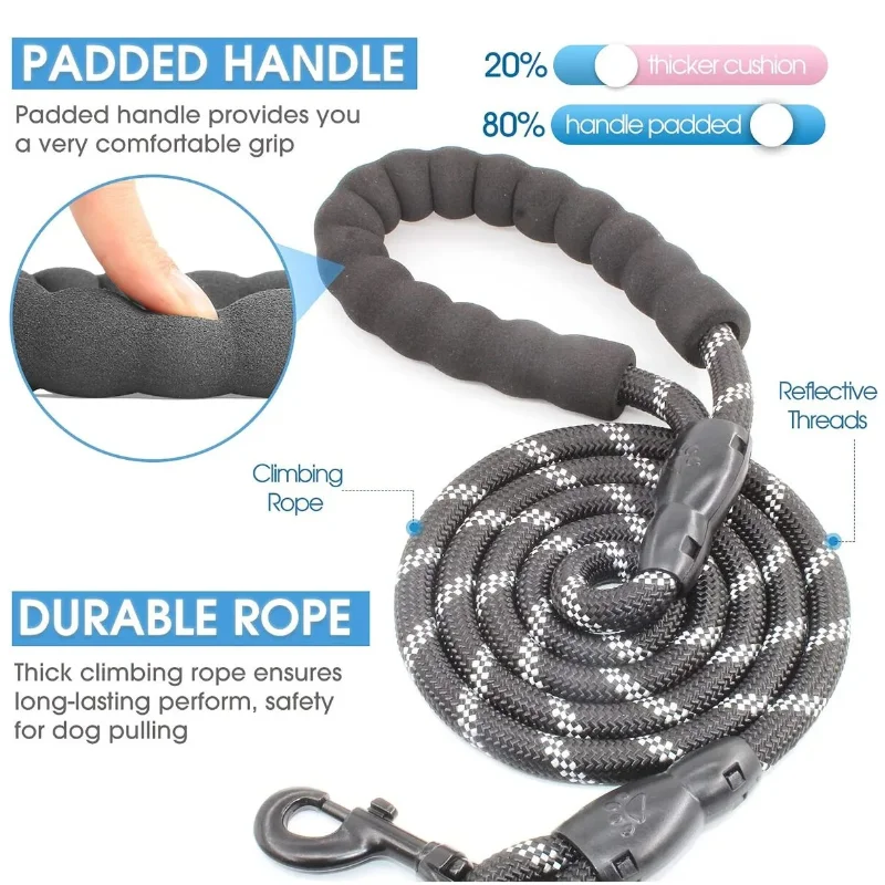 Correa de nailon fuerte para perros pequeños, medianos y grandes, correas para mascotas con cómodo mango acolchado reflectante