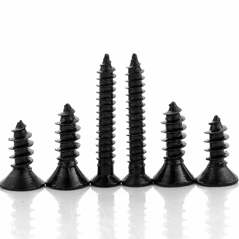 100pcs M1.2 M 1.3 M1.4 M1.5 M1.6 M1.7 1.8 M2.2 2.5 2.6 검정색 탄소강 크로스 플랫 카운터 싱크 헤드 미니 셀프 태핑 나사